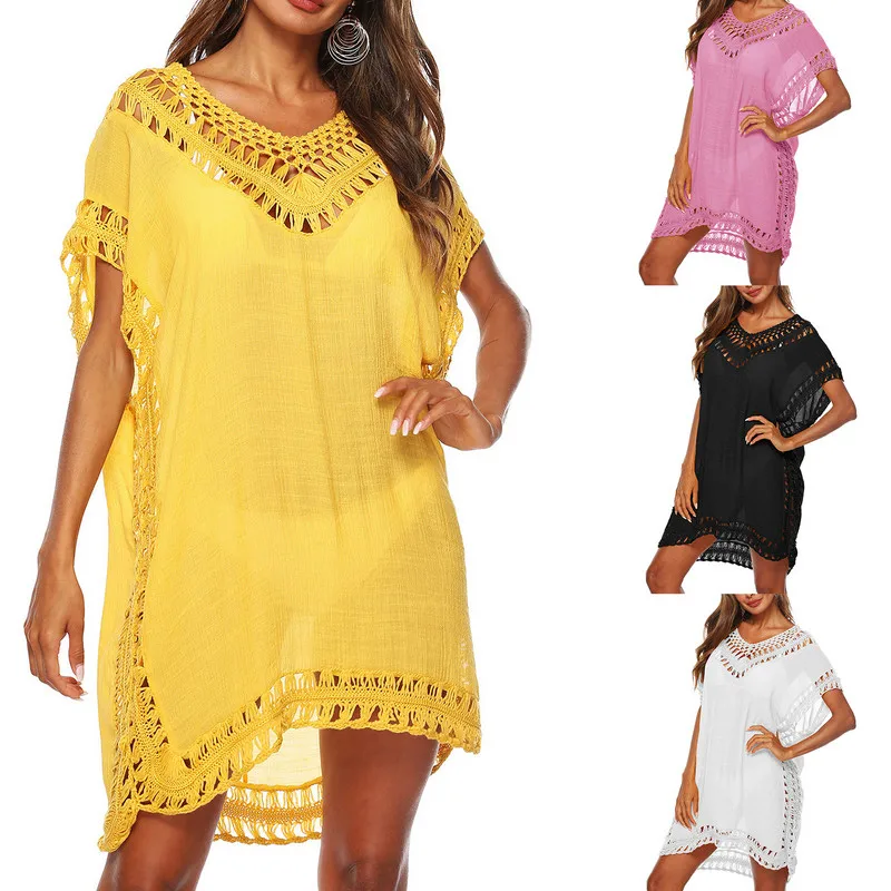 WomenSwimsuitCoverUpsSolidColorCutoutBeachwearVneckShort