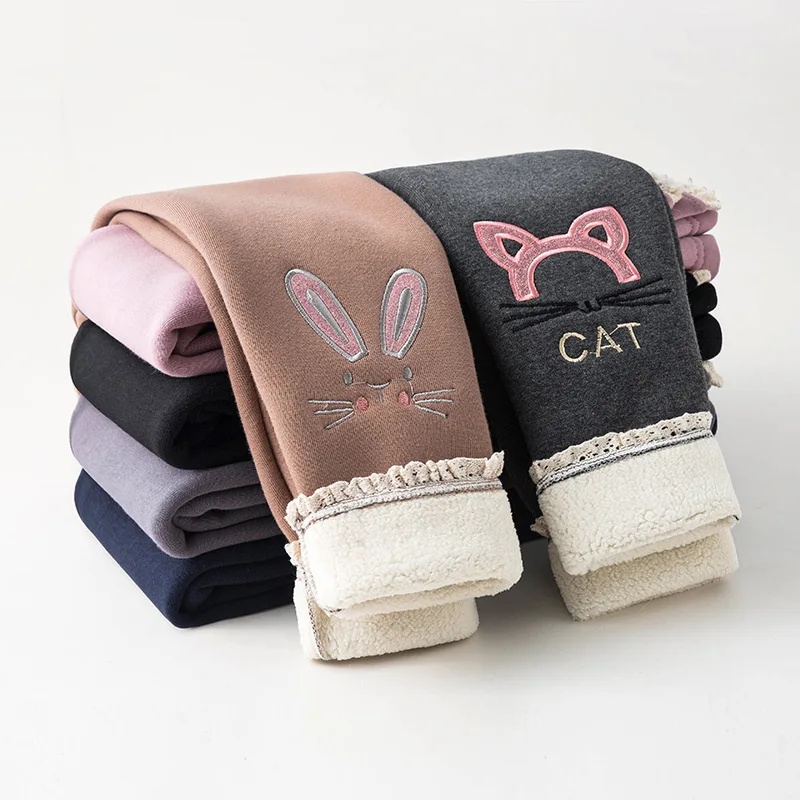 Girls Cotton Warm Leggings Winter Kids Cartoon Thick Velvet Pants for Baby Girls Children Cute Trousers Clothes Outfits Bootcut girls pants,kids pants,girls trousers