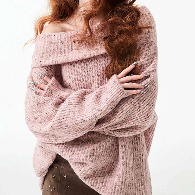

Limiguyue Slash Collar Knit Sweaters Sexy Party Off Shoulder Thick Women Loose Jumper Pullovers Autumn Winter High Streetwear