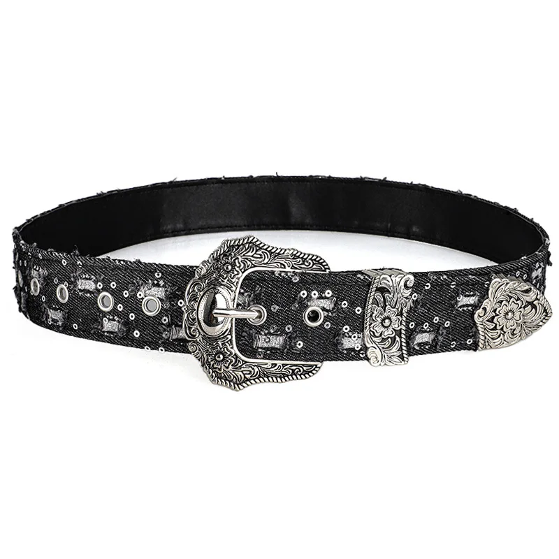 Damen-Gürtel im Retro-Casual-Trend mit Strass-Schnalle, Street-Ripped-Denim-Stil, Punk-Rock, vielseitiges Modeaccessoire, für Männer und Frauen – Detail 6