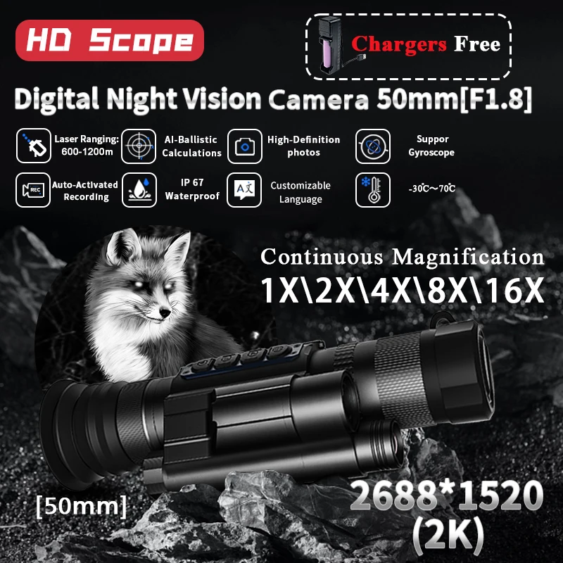 MLT450L Night Vision Hunting Scope 2576*1452 Night Vision Monocular with BC Rang