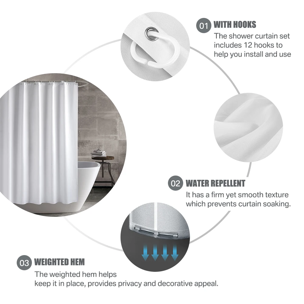 180-230cm Shower Curtains shower curtains Waterproof Heavy Duty Thick Fabric Bath Curtain for Hotel Bathroom Bathtub Solid White Private Cover
