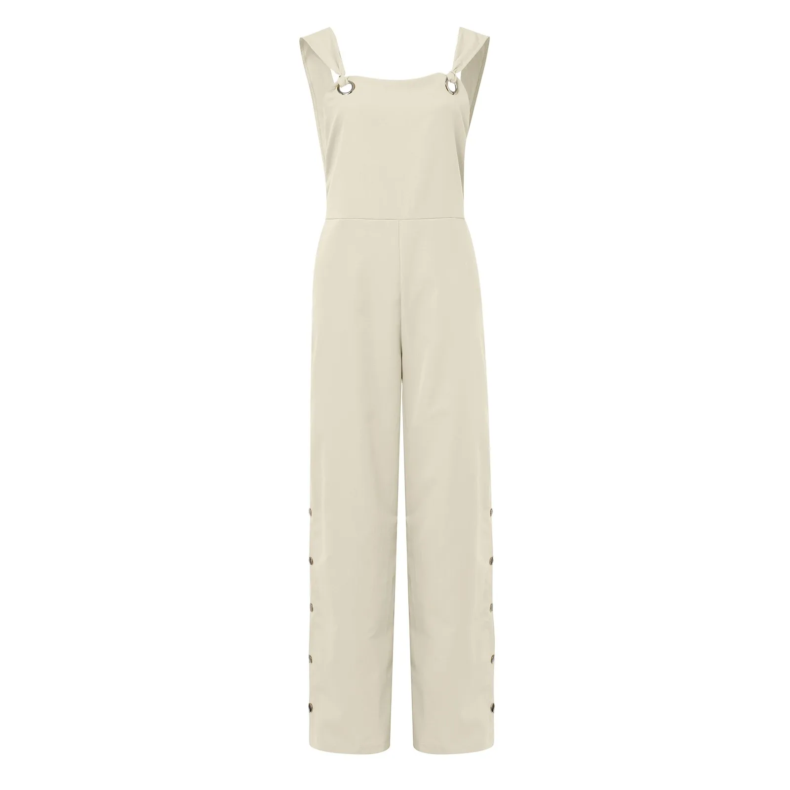 Women Summer Sleeveless jumpsuits Twisted Knot Cotton  Strappy Button Openings Women's Jumpsuits Loose Long Pants With Pockets