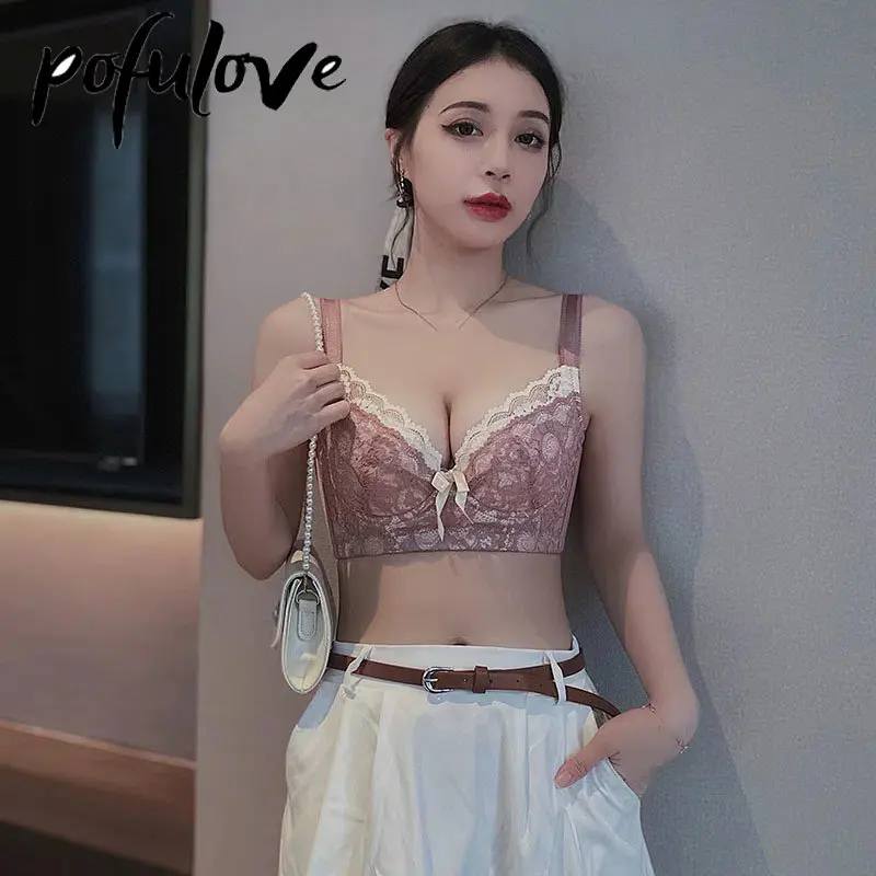 

Underwear Women Gather To Prevent Sagging Close Down The Breast Thin Bra Large Breast Show Small Adjustable Bra with Steel Ring