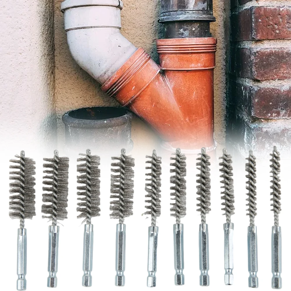 

10pcs Drill Brush 8-19mm Stainless Steel Brass Wire Brushes 1/4'' Hex Shank For Rust Removal Washing Polishing Rotary Tools