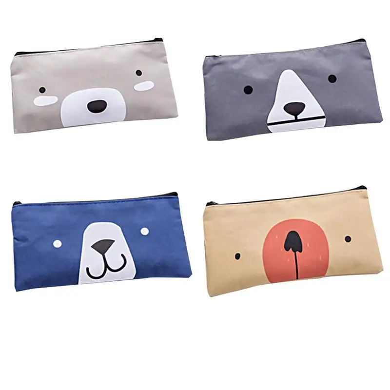 Lovely Bear Canvas Pencil Case Bag Cute Stationery for Girl School Supplies Pencil Box Cosmetics Pouch