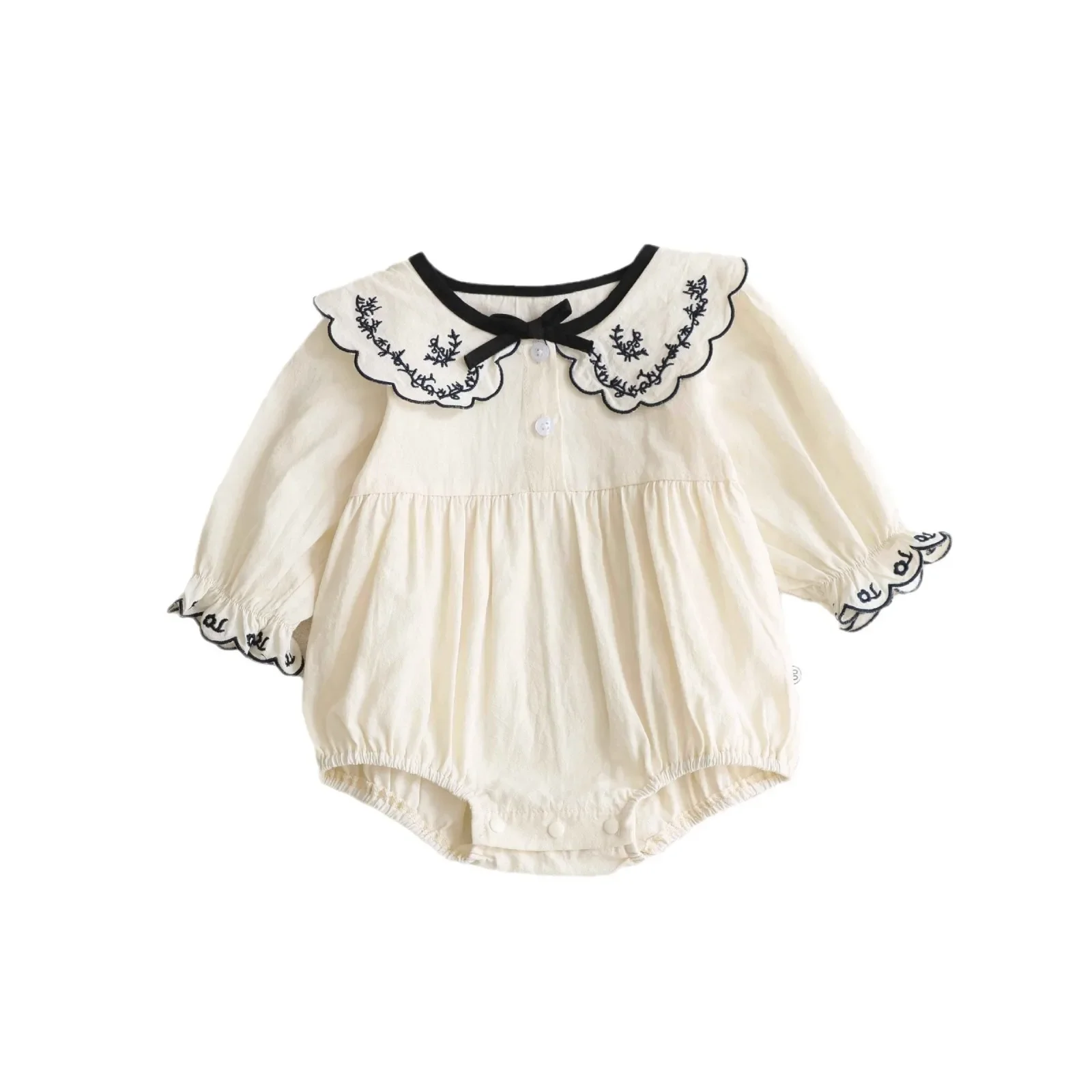 Spring Autumn Embroidered Lapel Baby Romper Pantsuit Thin Cotton Baby Clothes for Girls Cute Design Infant Outfit
