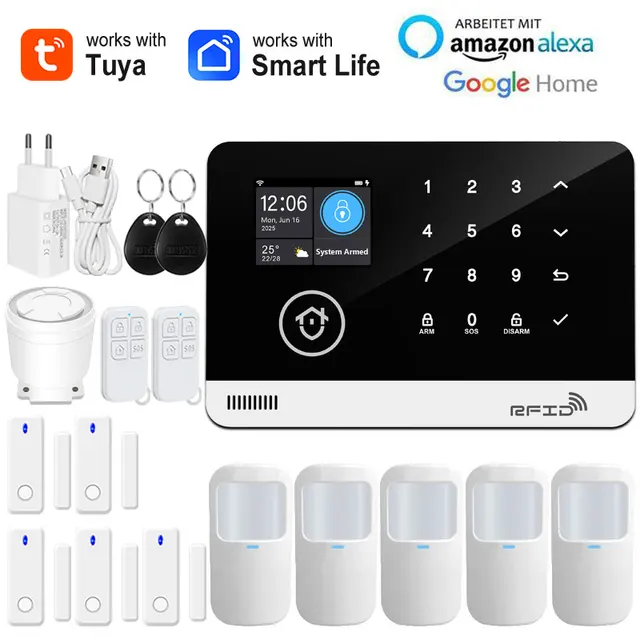 Tuya Smart WiFi GSM Home Security Alarm System - Touch Keyboard RFID APP Control Wireless Anti-Theft with Volume Adjustable 10