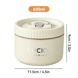 Portable Insulated Stainless Steel Bento Lunch Box with Tableware, Microwave Safe and Stackable (Beige  600ML)