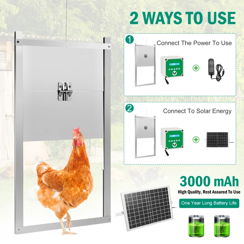 Upgrade Automatic Solar Chicken Coop Door With Timer, Light Sensor