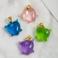 Transparent Pink Heart Pendants Customizable Resin Clear Green Multicolor Letters Charms Necklace for Women Girls Y2K Jewelry 1