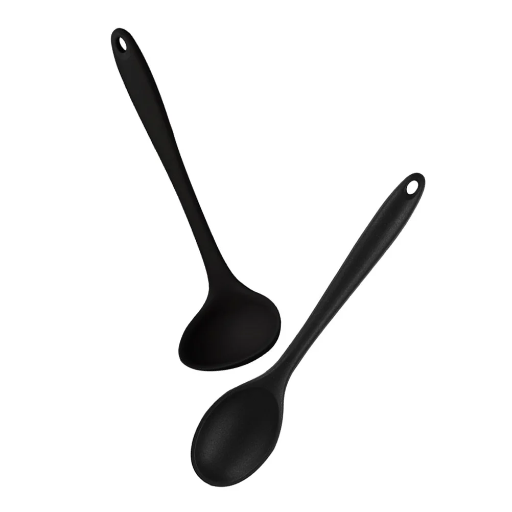 2 Pcs Kitchen Utensils Silicone Spoon Soup Ladle Meal Domestic Simple 21X63CM Home Rice Spoons Black Non-stick Tableware