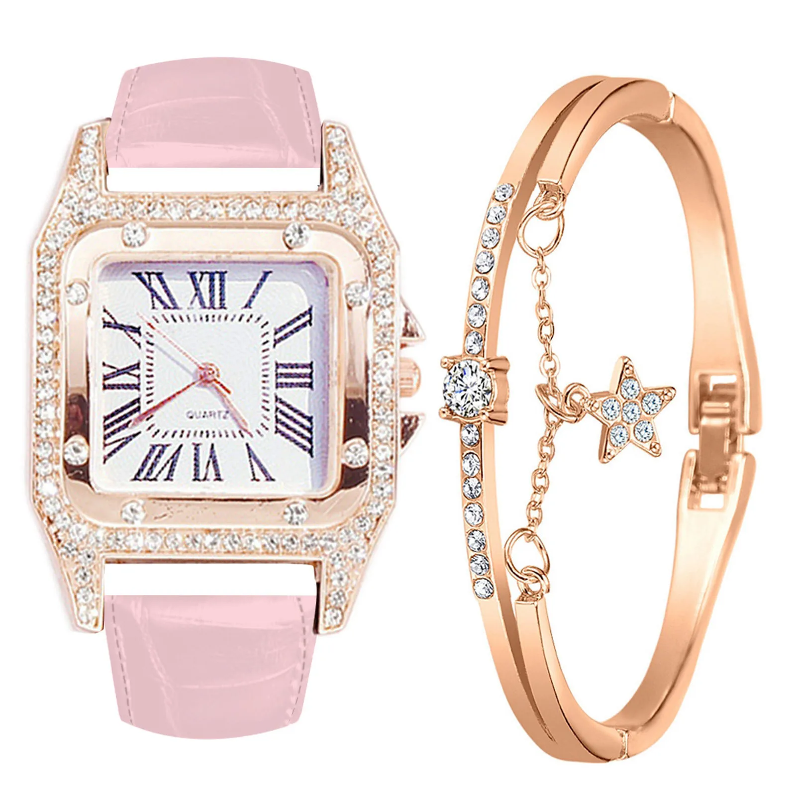 

Ladies Strap, Square Dial, Diamond and Star Bracelet Quartz Watch Set Elegant Woman Watch zegarek damski 손목시계