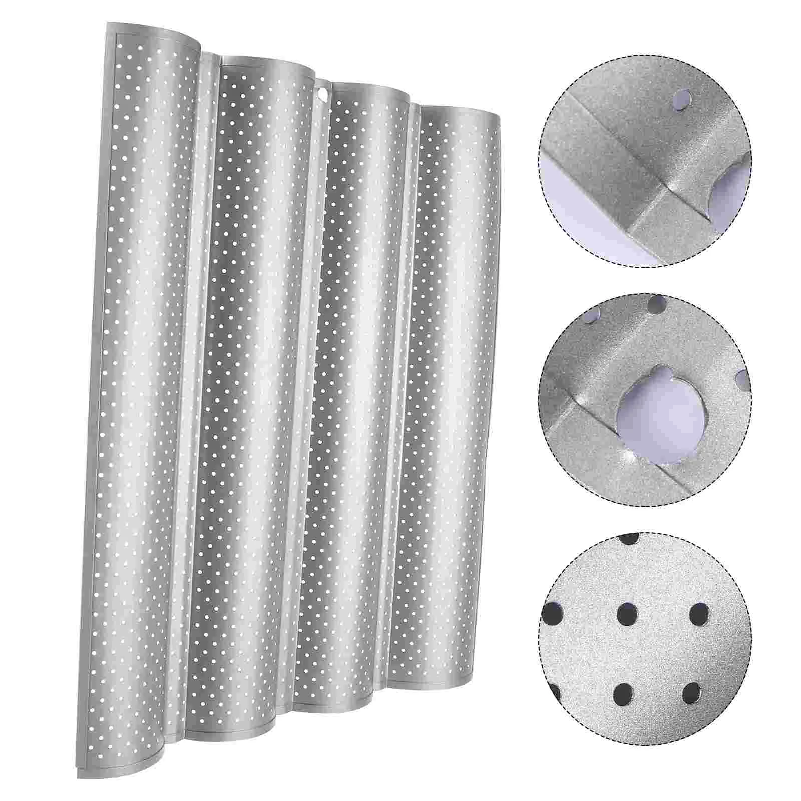 

Oven Bread Mold DIY Wave Mold Perforated French Pan Professional Gadget for Shop Home Restaurant Silver