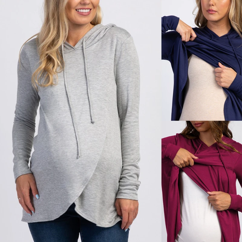 Maternity Hooded Sweater Tops Pregnant Long Sleeve Breastfeeding Blouse Women Top Mama Clothing