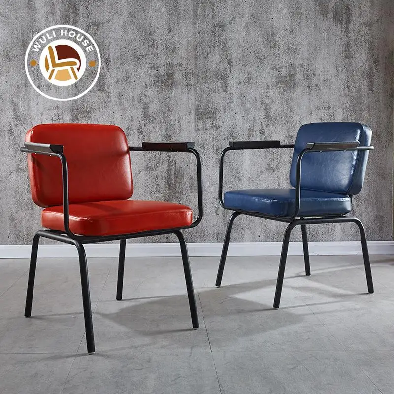 Restaurant Retro Leather Dining Chair Casual Creative Backrest Conference Chair Bar Industrial Style Loft Grill Bar Iron Chair