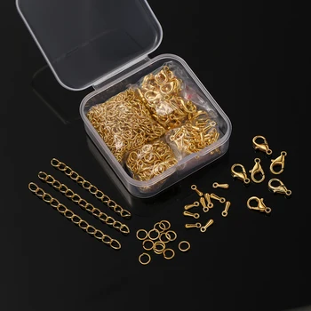200pcs/Box Lobster Clasp Jump Rings Extension Chain Water Drop End Pendants Connector Chain Charm Kit for DIY Jewelry Making