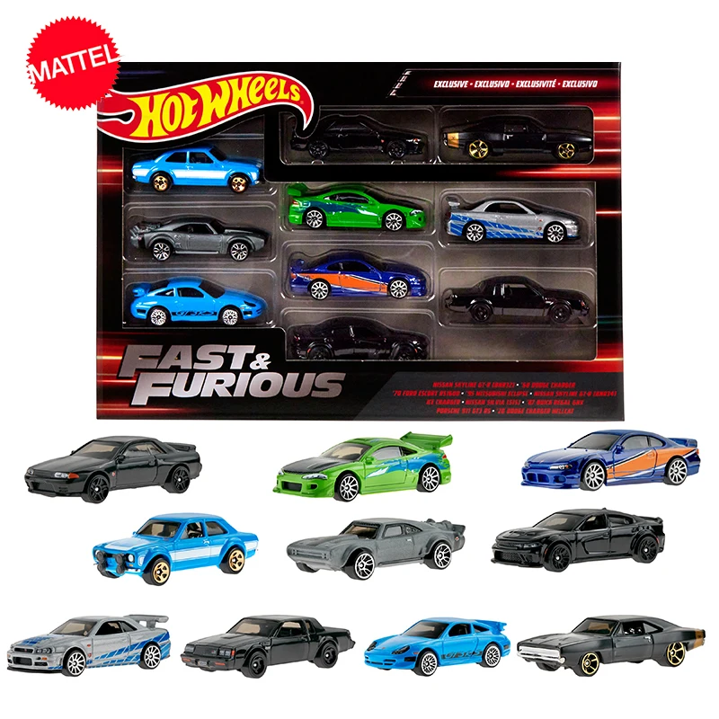 Оригинальный автомобиль Mattel Hot Wheels 1/64 Форсаж 10 упаковок в подарочной коробке Nissan Skyline Dodge Ford автомобиль игрушки для мальчиков коллекция