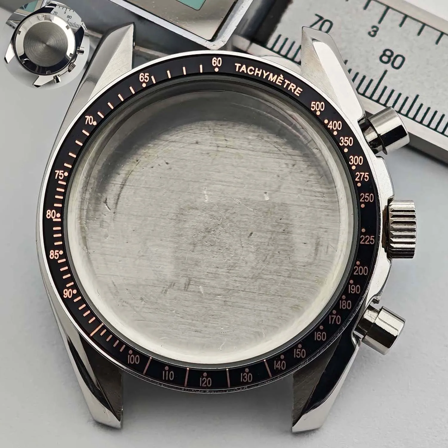 Men's 39.7mm Stainless Steel Watch Case with Moon Back Cover