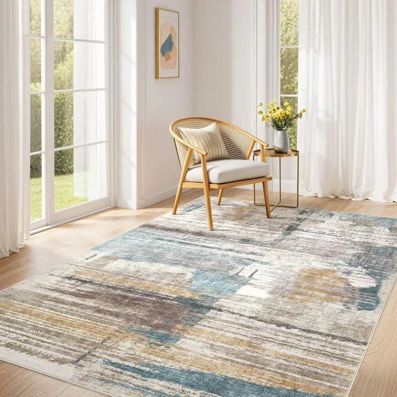 Modern Abstract Art Carpet Mat Rug Geometric Pattern Non-Slip Washable Floor Mat for Living Room Bedroom Balcony Home Decoration