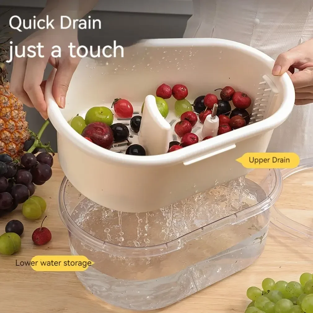 Household Fruit and Vegetable Cleaning Machine Manual Water Salad Spinner Fruit Drain Basket 1pc Kitchen Accessories