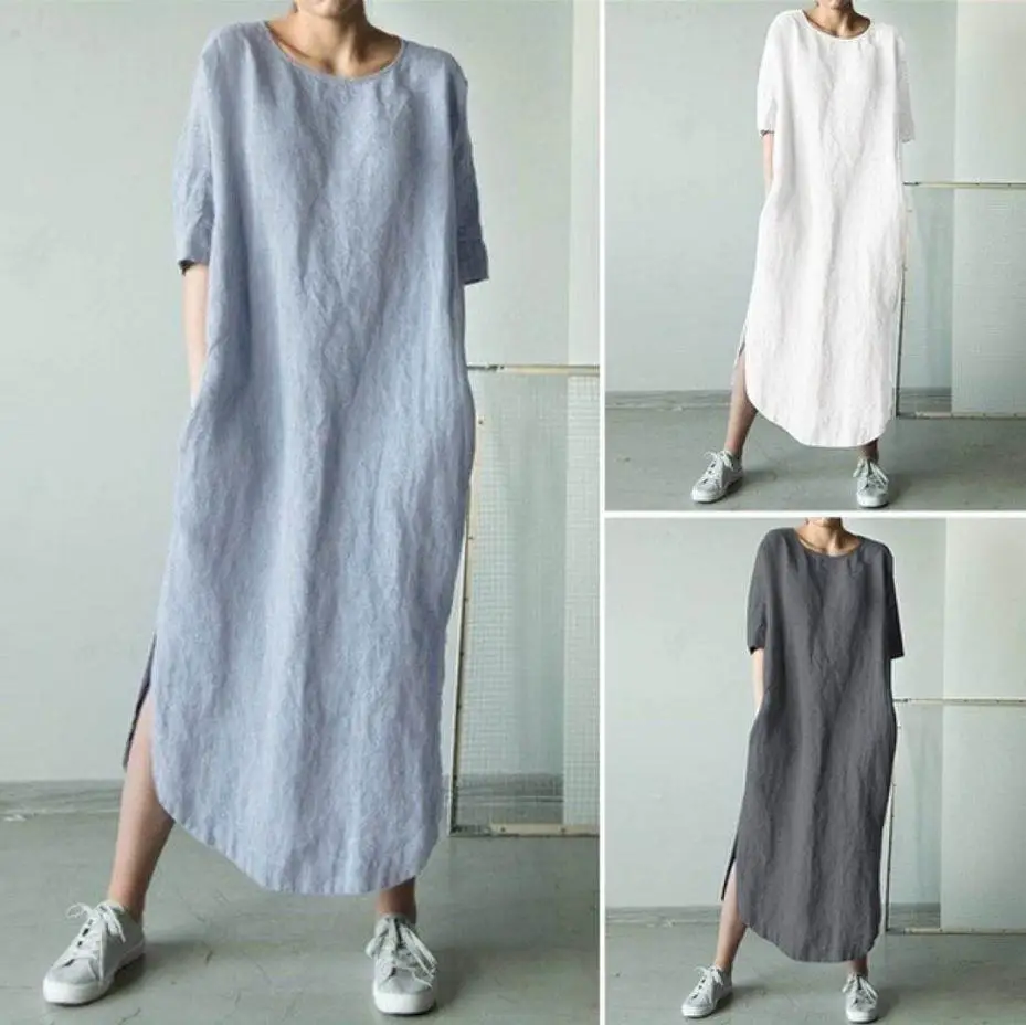 

Linen Loose Maternity Tops Dresses for Pregnant Women Pleated Short Sleeve Dress Vestidos Outfits Pregnancy Clothing Plus Size