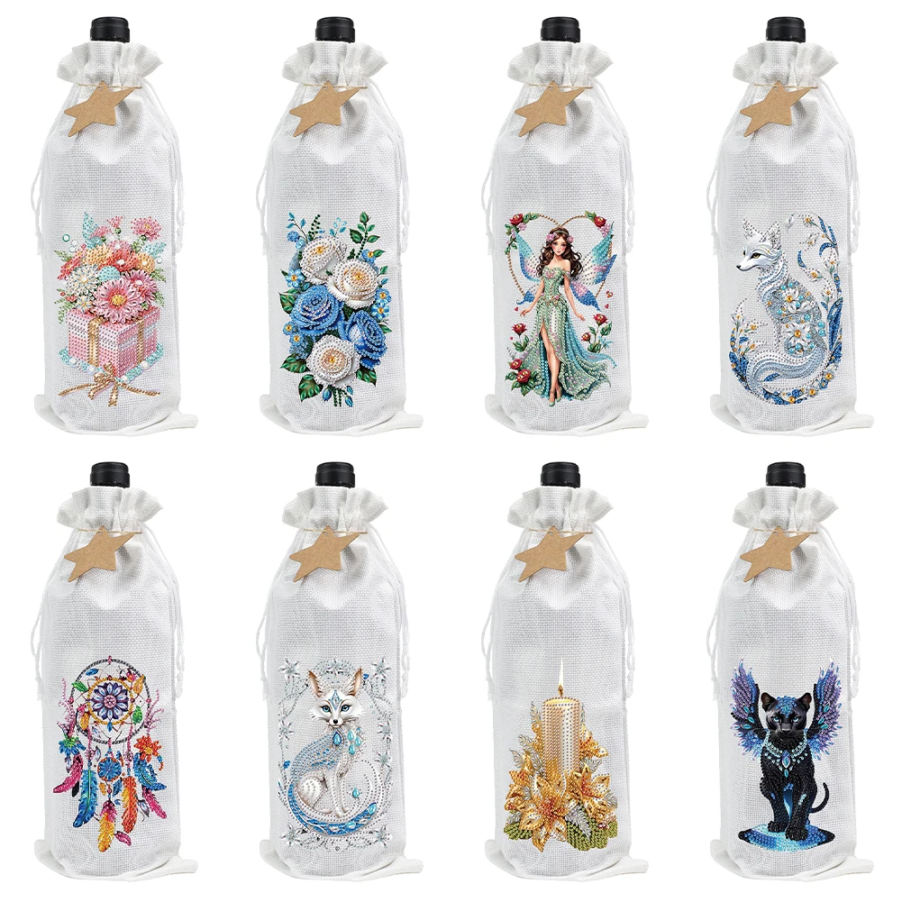 Diamond Painting Wine Bottle Bags Creative Diamond Painting Label Liquor Bottle Covers for Wedding Birthday Holiday