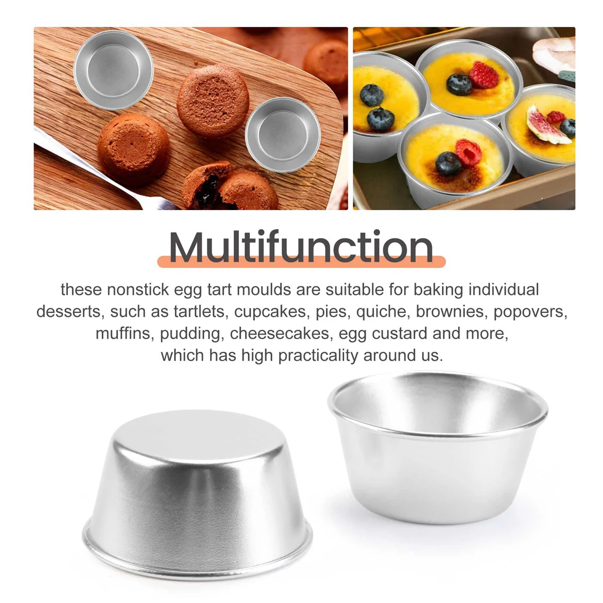 12 Pieces Individual Molds Pudding Molds Cups Mini Chocolate Molten Pans Non-Stick Cupcake Cake Cookie Pudding Mold