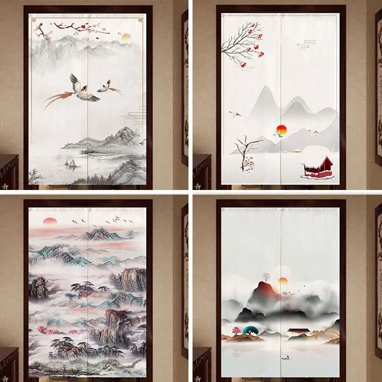 

Chinese Ancient Ink Style Landscape Door Curtain Living Room Door Curtain Partition Curtain Feng Shui Curtain Noren