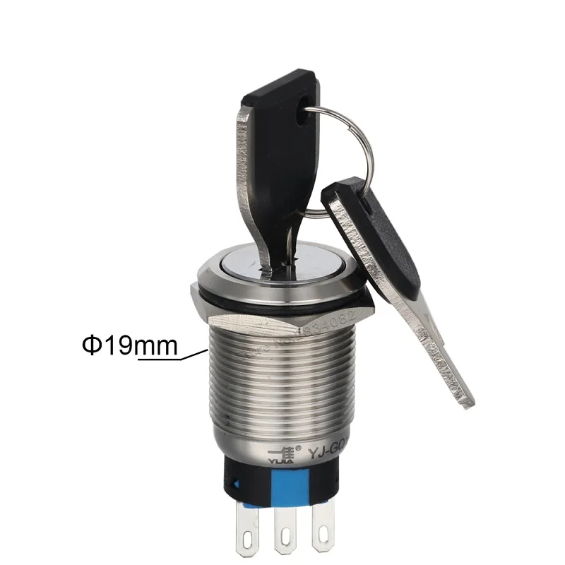 

19mm Metal Key Selector Push Button Switch Stainless Steel Self Latching 3 Pins 1NO1NC Waterproof Rotary 2 Position Switch