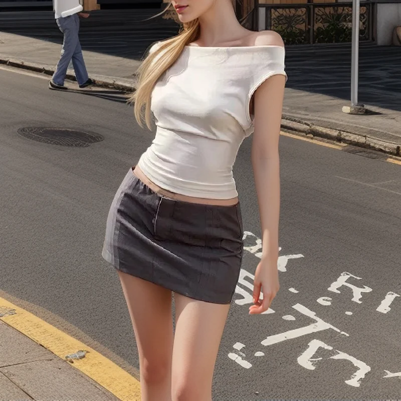 Asymmetric Crop Top Women 2025 T-shirt White Off Shoulder Female Sleeveless Sexy Tops Fashion Streetwear Summer Casual Tee Shirt