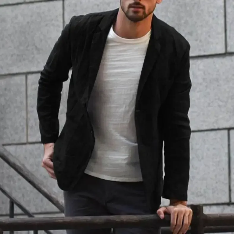 2023 Men's Suit Autumn Cotton Linen Loose Solid Color Thin Regular Casual Suit Coat