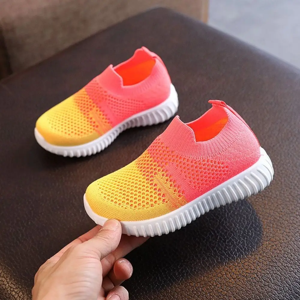 Mesh Upper Children Running Sneakers Soft Soled Lightweight Kids Shoes Slip-on Style Patchwork Design Breathable Sneakers