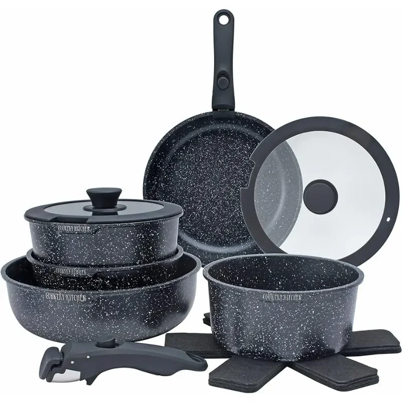 Country Kitchen 13 Piece Pots and Pans Set - Safe Nonstick Kitchen Cookware  with Removable Handle, RV Cookware Set, Oven Safe - AliExpress