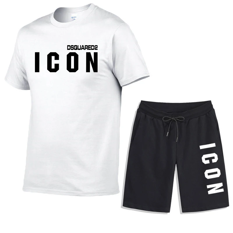 Summer Mens T-shirt + Shorts Suits Casual T Shirts Sport Set Simple Letter Printed Short Sleeve Top Cotton Tracksuits Streetwear
