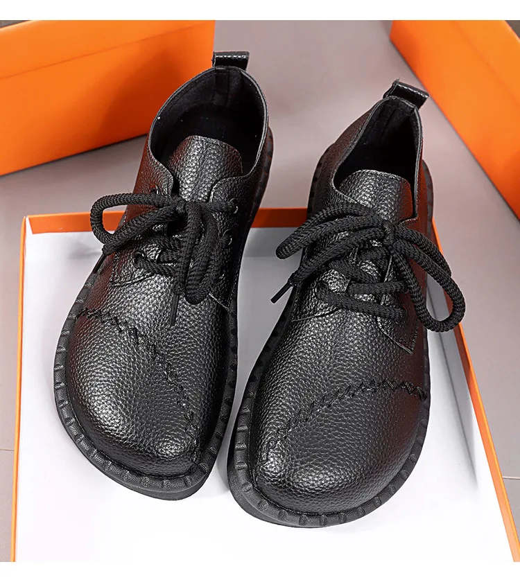 Women's Comfort Flats - Leather Lace-Up Shoes with Anti-Slip Cushioned Sole, Spring/Fall Casual Shoes for Mothers 2026