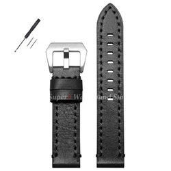 Premium Vintage Brown Cowhide Leather Watch Strap - Unisex Wrist Band - 26mm (Black)