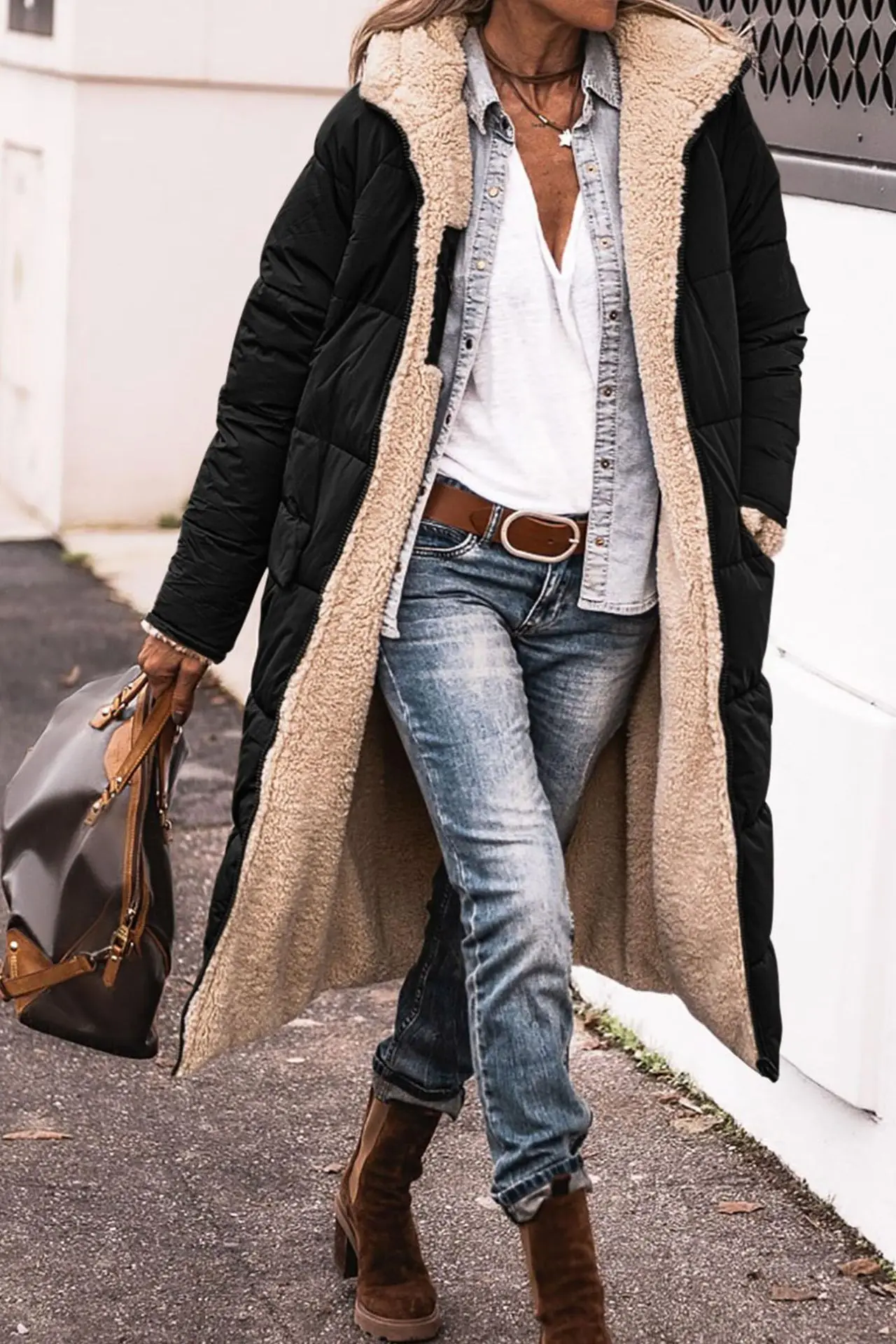 Women Fluffy Top Coat Hooded Straight Short main image 0