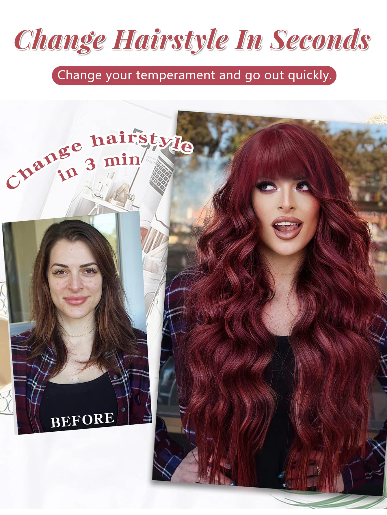 Red Synthetic Wavy Wig for Daily Cosplay Party