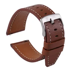 Premium Genuine Leather Bracelet - Elegant Watch Strap Accessory - 22mm Watchband (Brown)