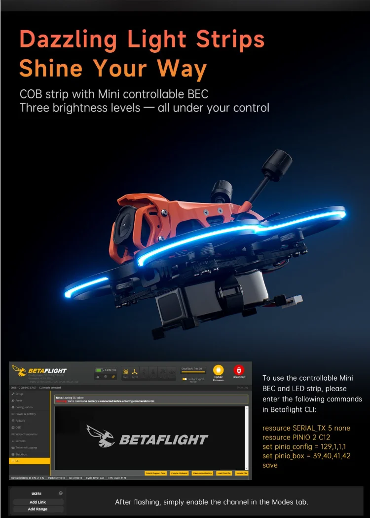 Vue rapprochée du drone FPV O4 Pro ELRS24, course et freestyle, performance et précision.