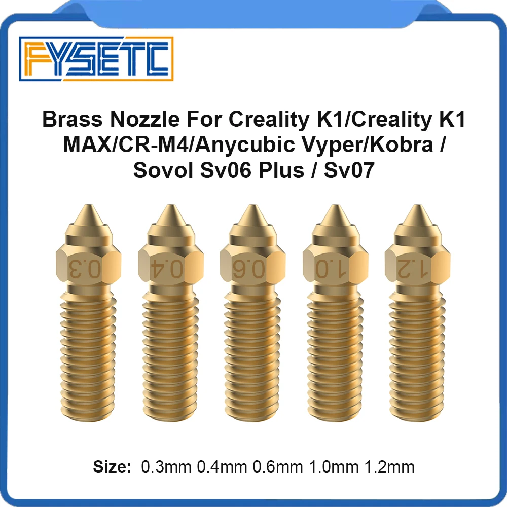 FYSETC High Speed Nozzle Brass 3D Printer Nozzles for Creality K1/ K1Max / Anycubic Vyper/Kobra / Sovol Sv06 Plus / Sv07