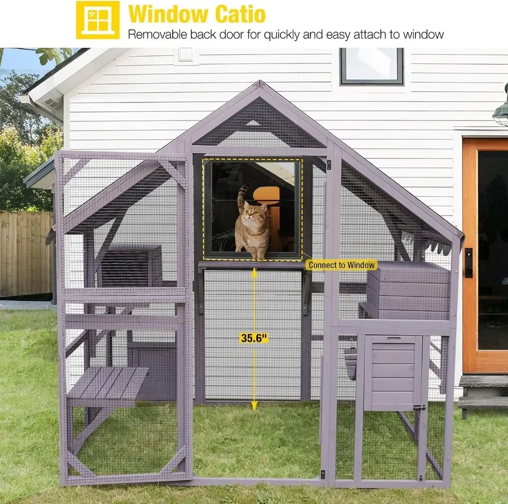 Cat Enclosure Outdoor Catio Large Run with Bridges Walks Small Houses Roof Cover 28.27ft and 56.54ft cat cage