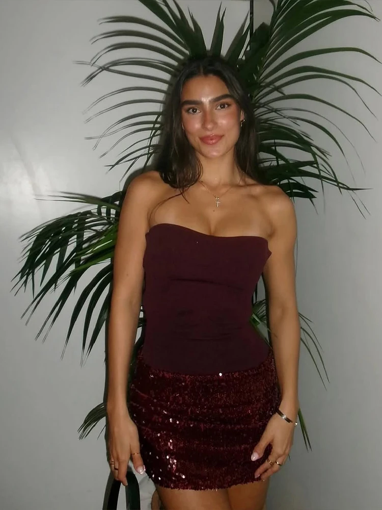 Nibber Christmas Sequins Zipper Dress Women Low-Neck Sleeveless Patchwork Peach Buttocks Sexy Midnight Hottie Party Bodycon