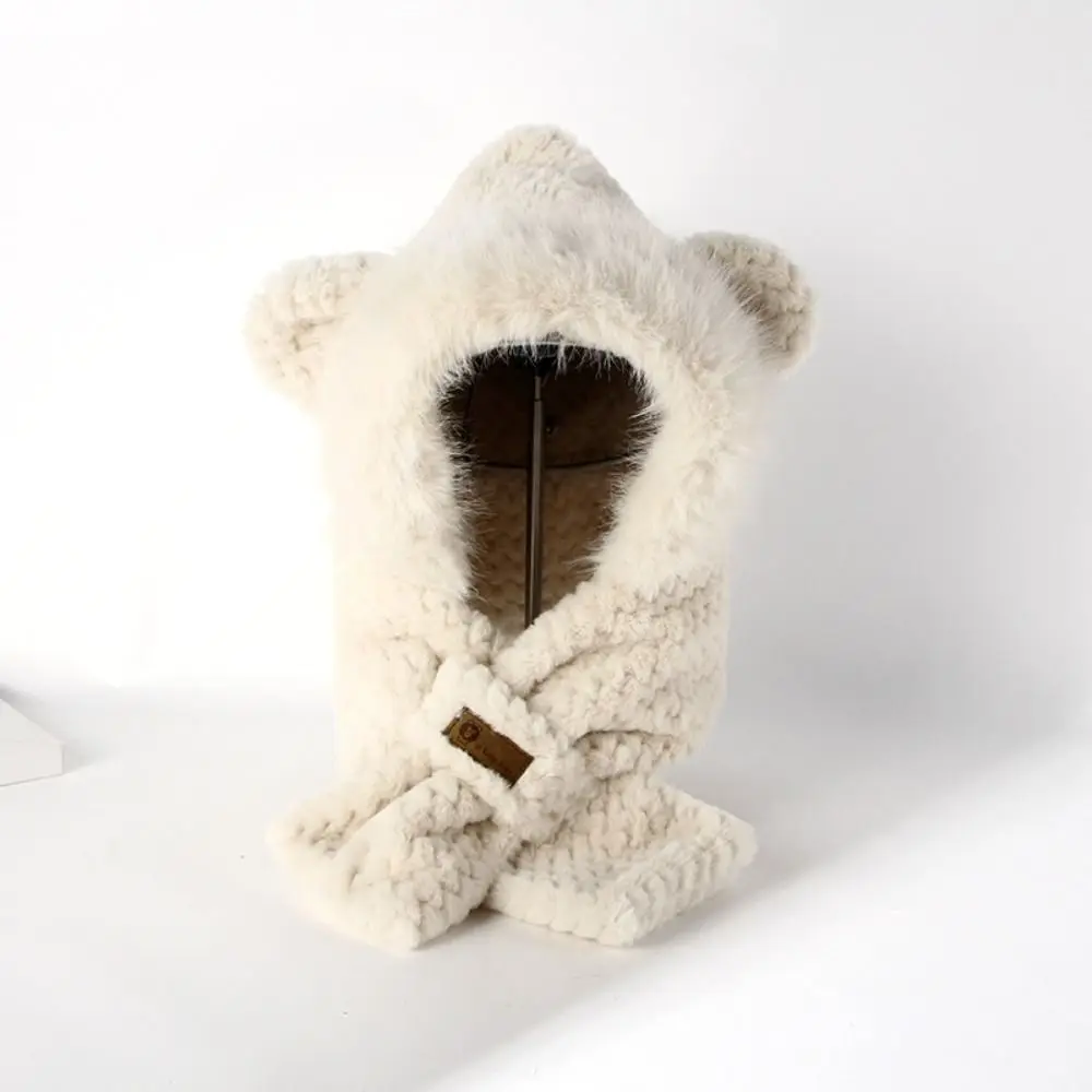 Winter Windproof Integrated Cap Scarf Thickening Beanie Hat Scarf Soft Casual Scarf Set Hooded for Women