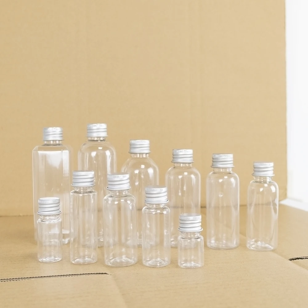 100Pcs Plastic Bottle With Aluminium Screw Cap 5ml to 100ml Refillable Bottles refillable bottles