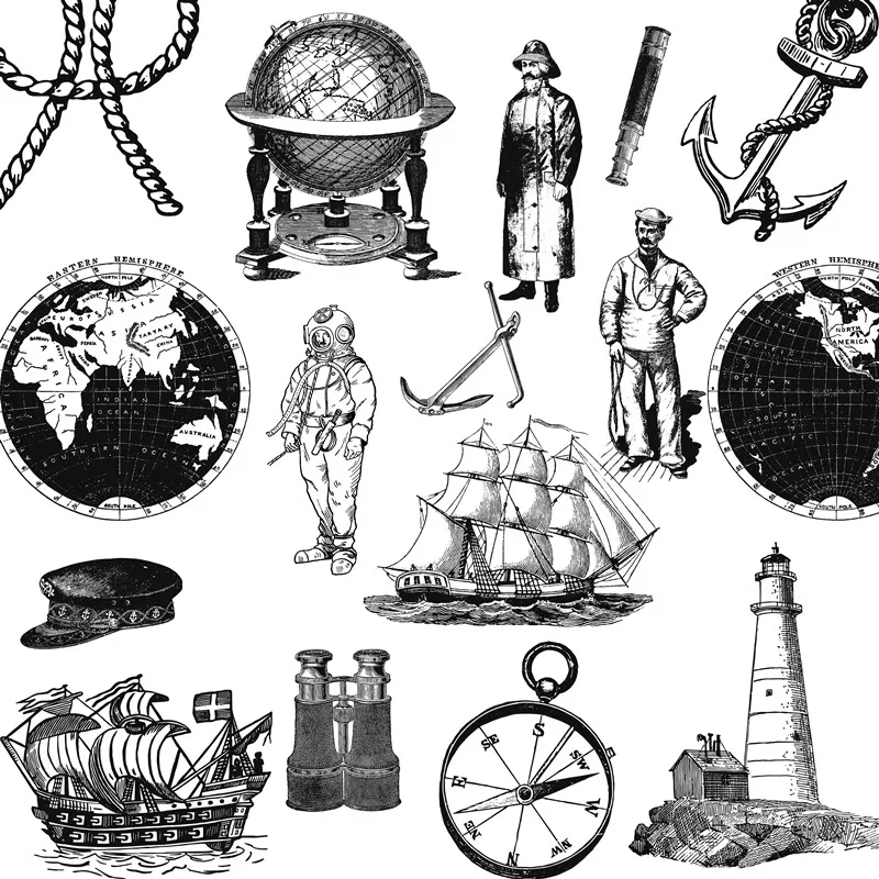 

European Navigation Compass Anchor Lighthouse Vintage Sticker DIY Craft Scrapbooking Album Junk Journal Decorative Stickers