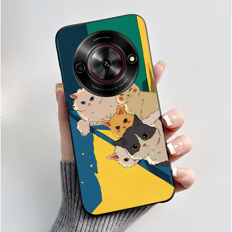 Aesthetic Cute Cat Fashion Shockproof Black Matte Soft TPU Phone Case