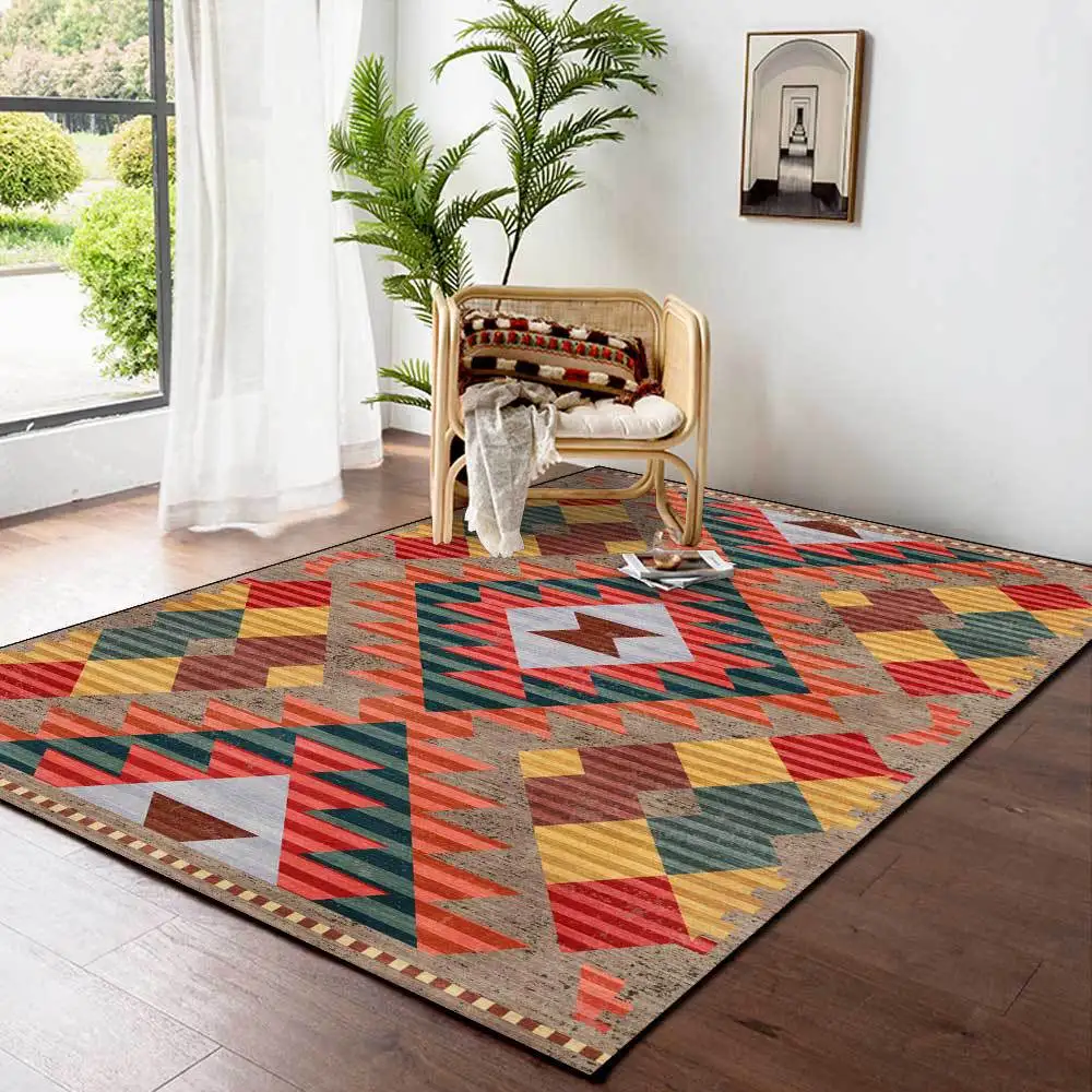 Alfombra bohemia de estilo Retro, tapete colorido persa geométrico étnico  para sala de estar, dormitorio, cocina, mesita de noche - AliExpress