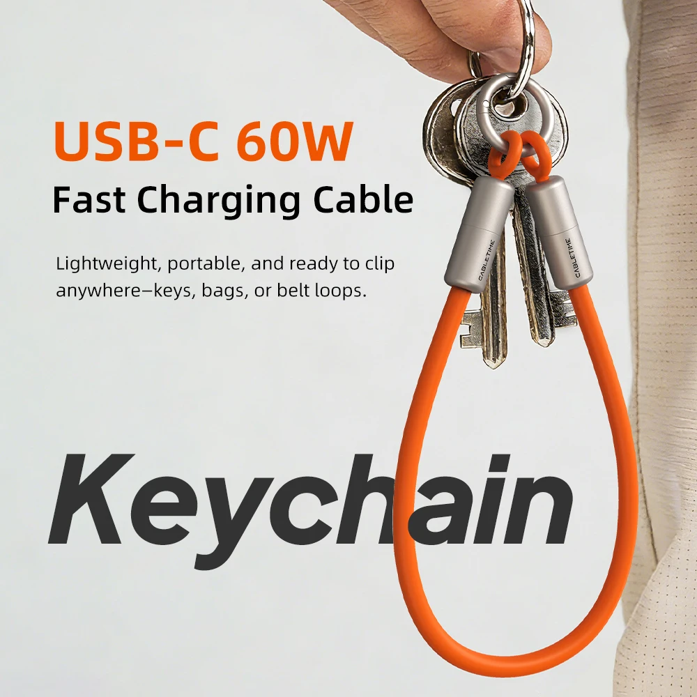 CABLETIME USB C 케이블 PD60W 고속 충전 끈형 C타입 케이블 480Mbps USB 2.0 고속 전송 속도 키체인 25g 스마트폰용